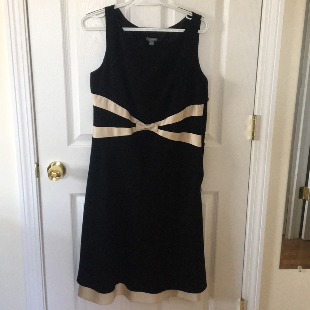 Anne Taylor black dress with ivory underlay & bow